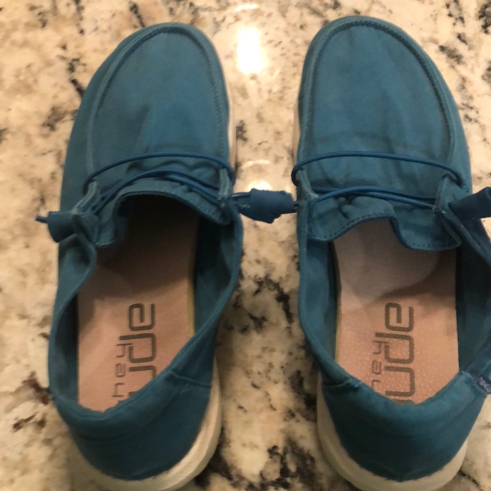 Teal colored Hey Dudes